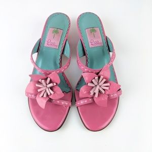 Lilly Pulitzer Pink Floral Kitten Heel Sandals 8M